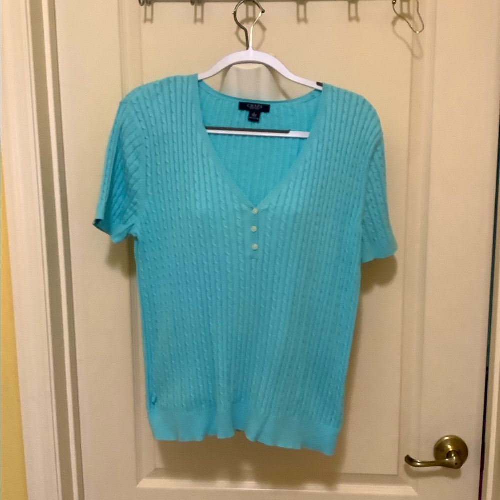 Chaps sweater ribbed blue turquoise color size L in good shape nice feel